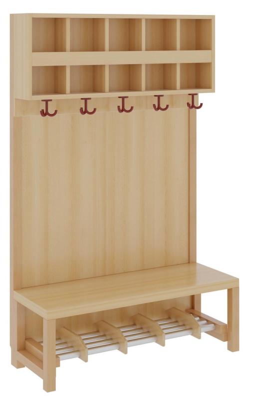 Komplettgarderobe 5 Plätze, doppelte Ablage, Rückwand, versandkostenfrei